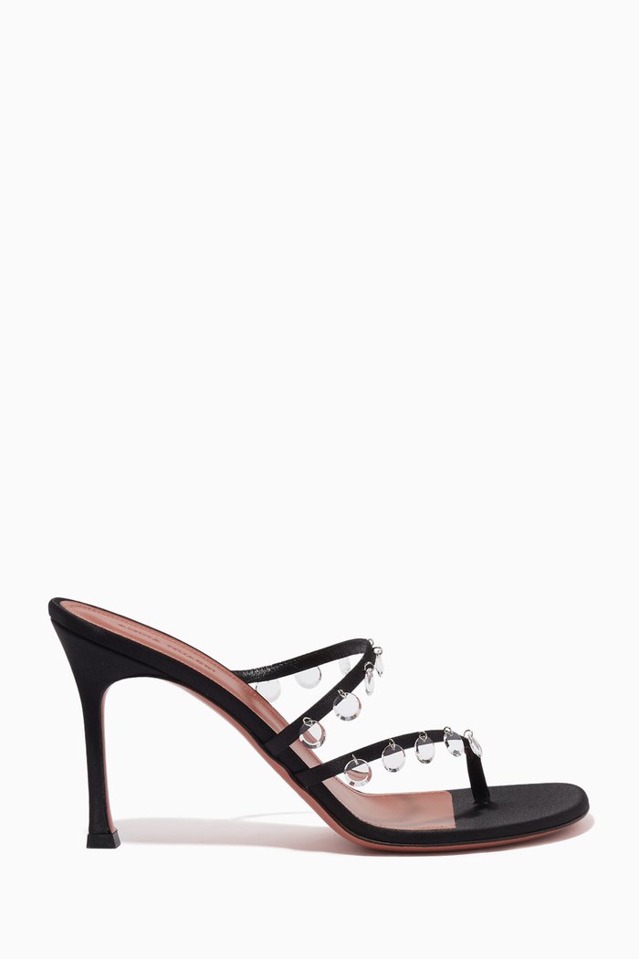 Tina 90 Crystal-charm Sandals in Satin, Black