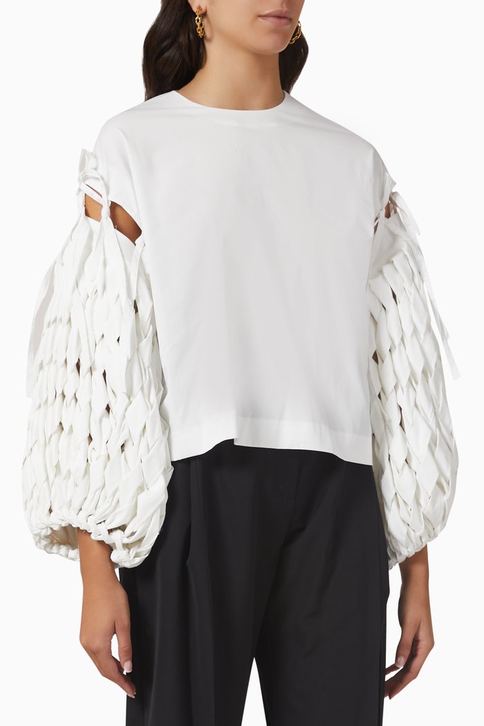 

Puff Sleeve Blouse in Cotton Poplin, White