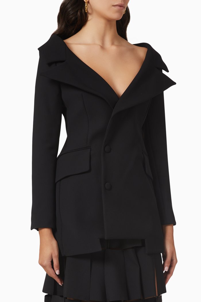

Double-breasted Blazer in Crepe, Black