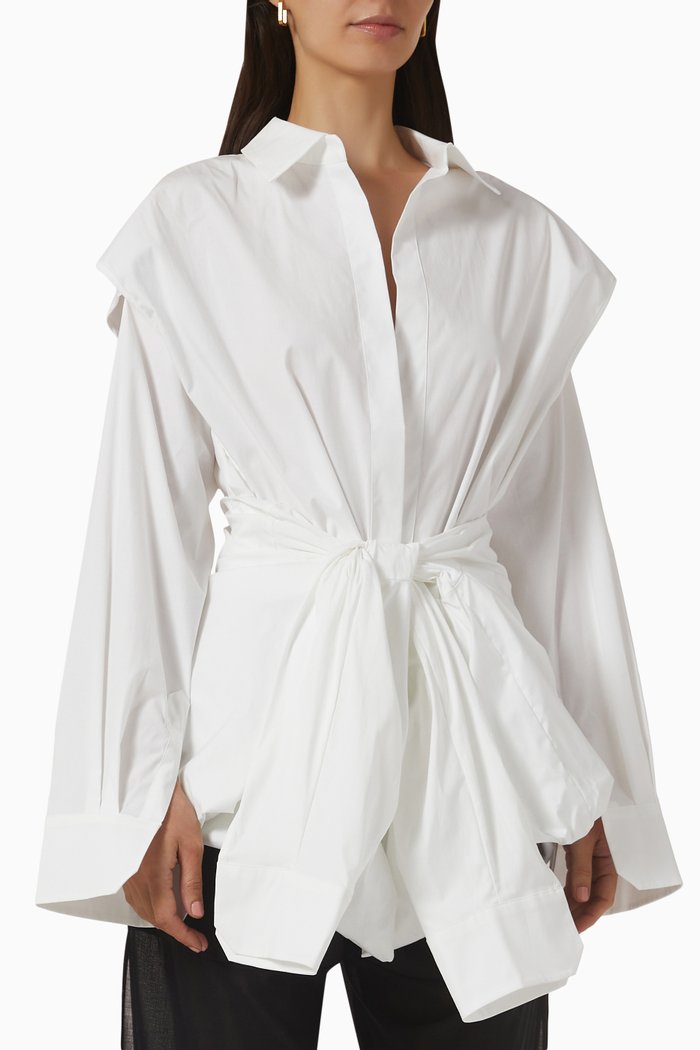 

Deconstructed Shirt with Sleeve Belt in Poplin, White