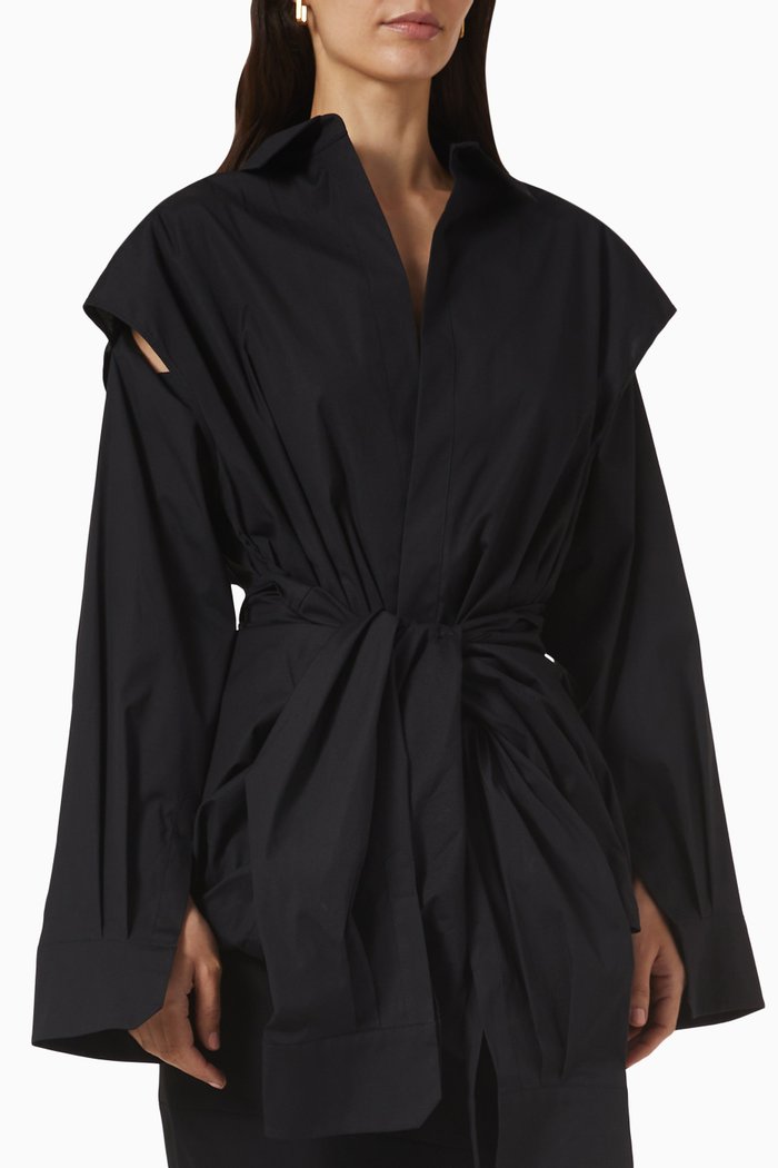 

Deconstructed Shirt with Sleeve Belt in Poplin, Black