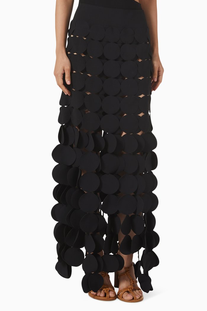 Lazer Cut Multi Circle Double Layered Maxi Skirt in Crêpe, Black