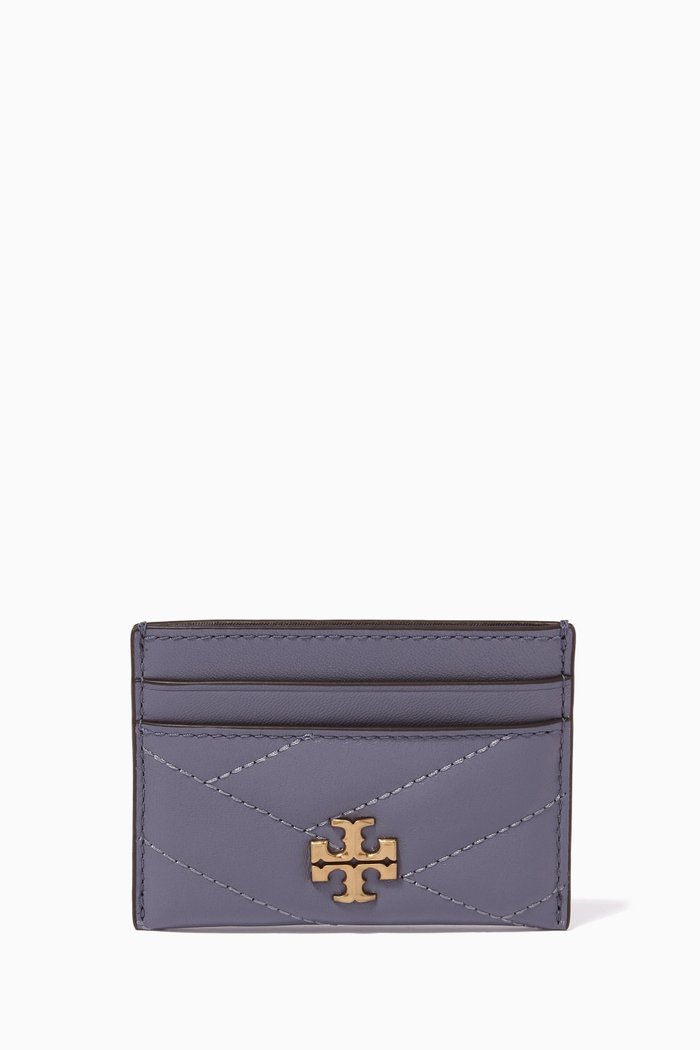 

Kira Chevron Card Holder in Quilted Leather, Purple