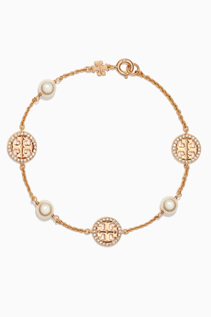 

Kira Crystal & Pearl Bracelet in Brass, Gold