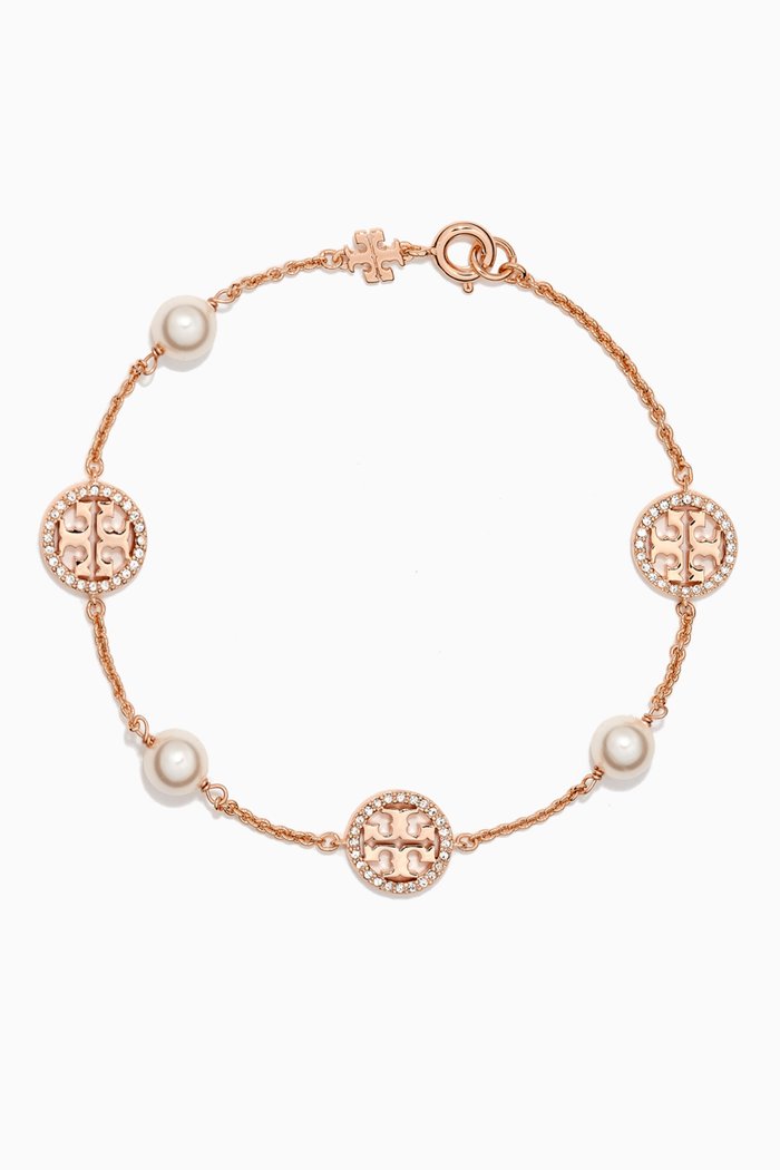 Kira Crystal & Pearl Bracelet in Brass, Gold