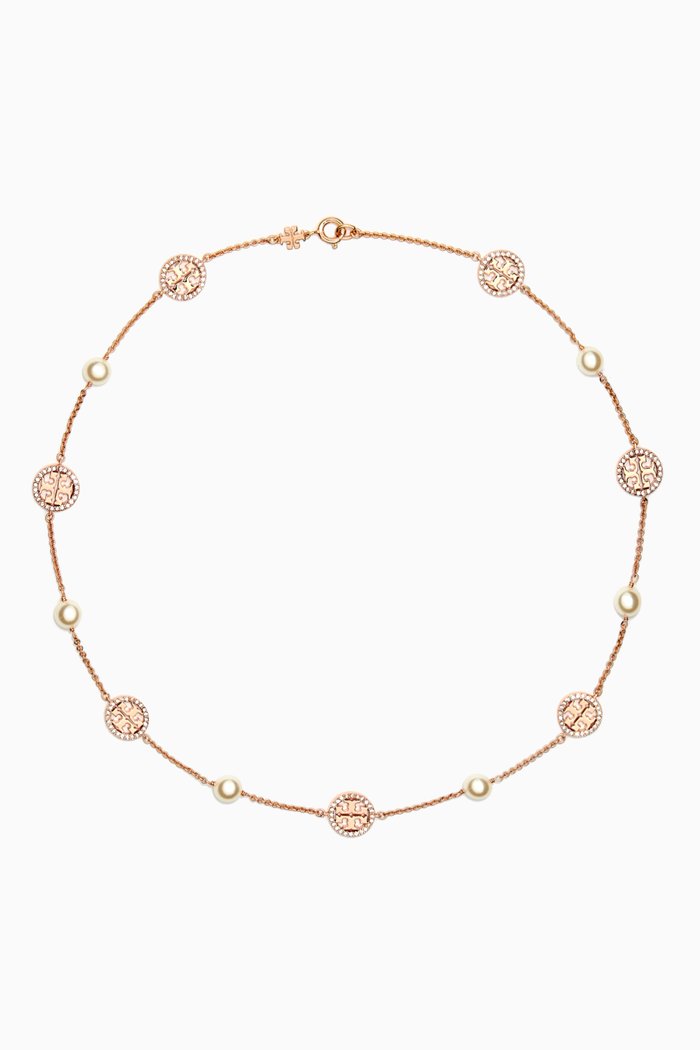 

Kira Crystal & Pearl Necklace in Brass, Gold