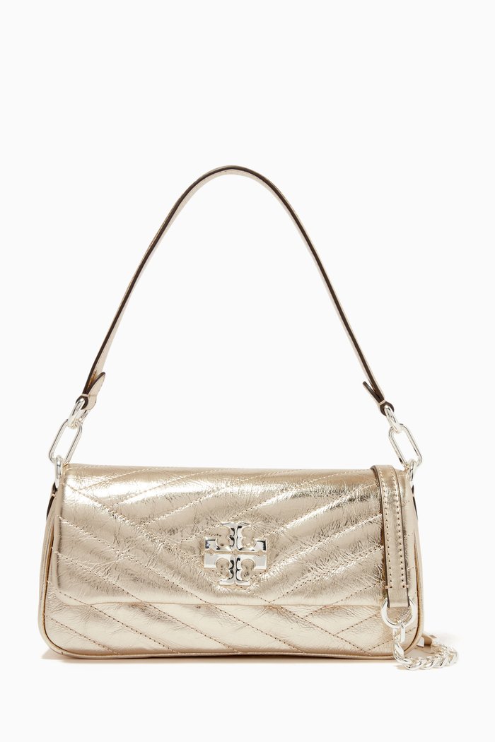 

Kira Small Shoulder Bag in Chevron-quilted Metallic Leather, Gold