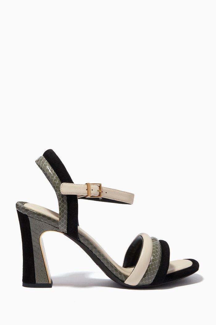 

Puffed Up Sandals in Embossed Leather, Black
