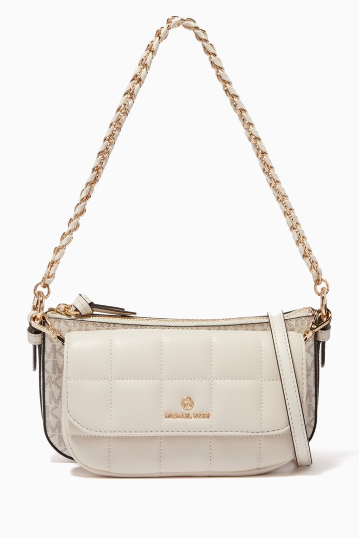

Jet Set Logo Bag in Quilted Leather and Logo-Print Canvas, White