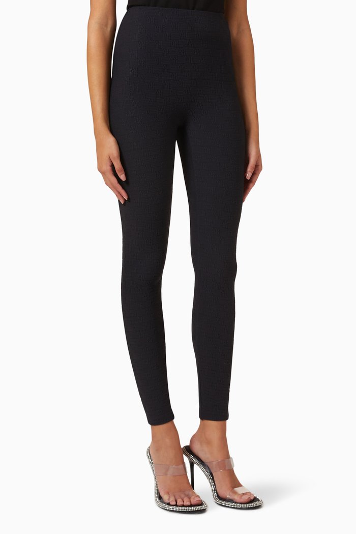 

High-waisted Leggings in Textured Logo Jersey, Black