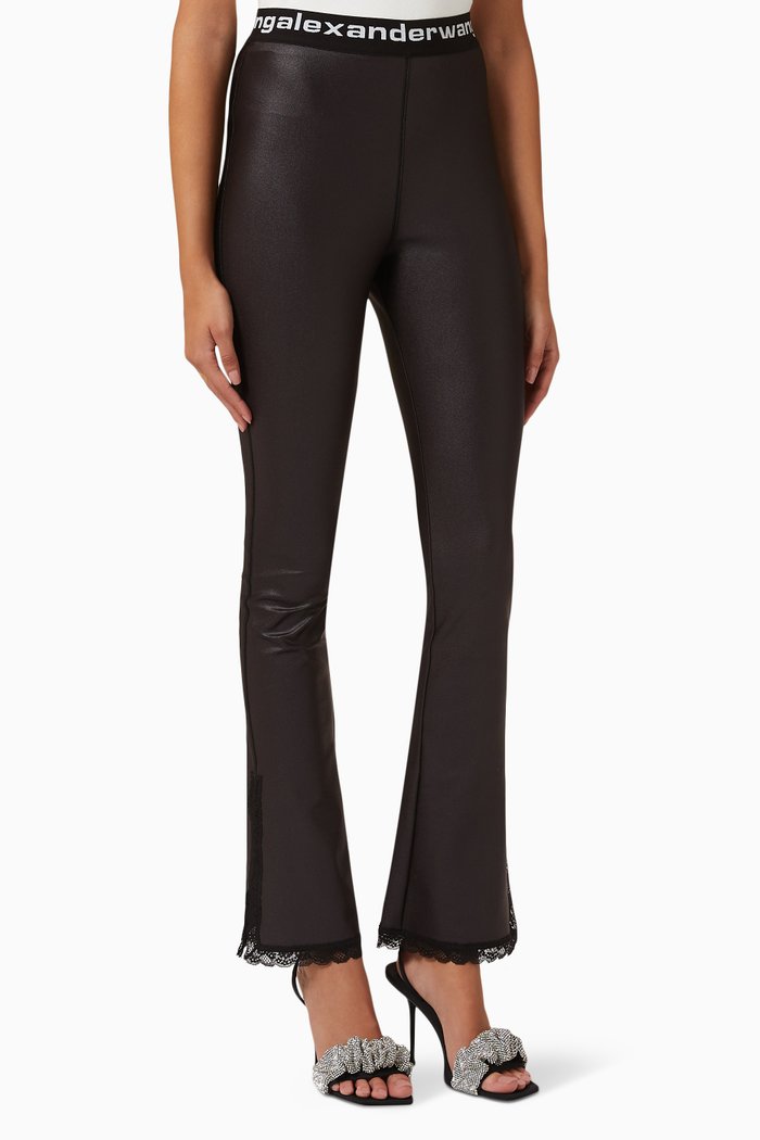

Elastic Logo High-waisted Pants in Metallic Stretch Lycra, Black