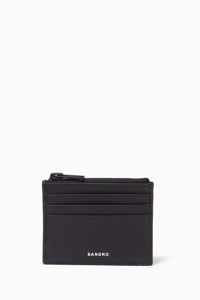 

Zip Card Holder in Saffiano Leather, Black