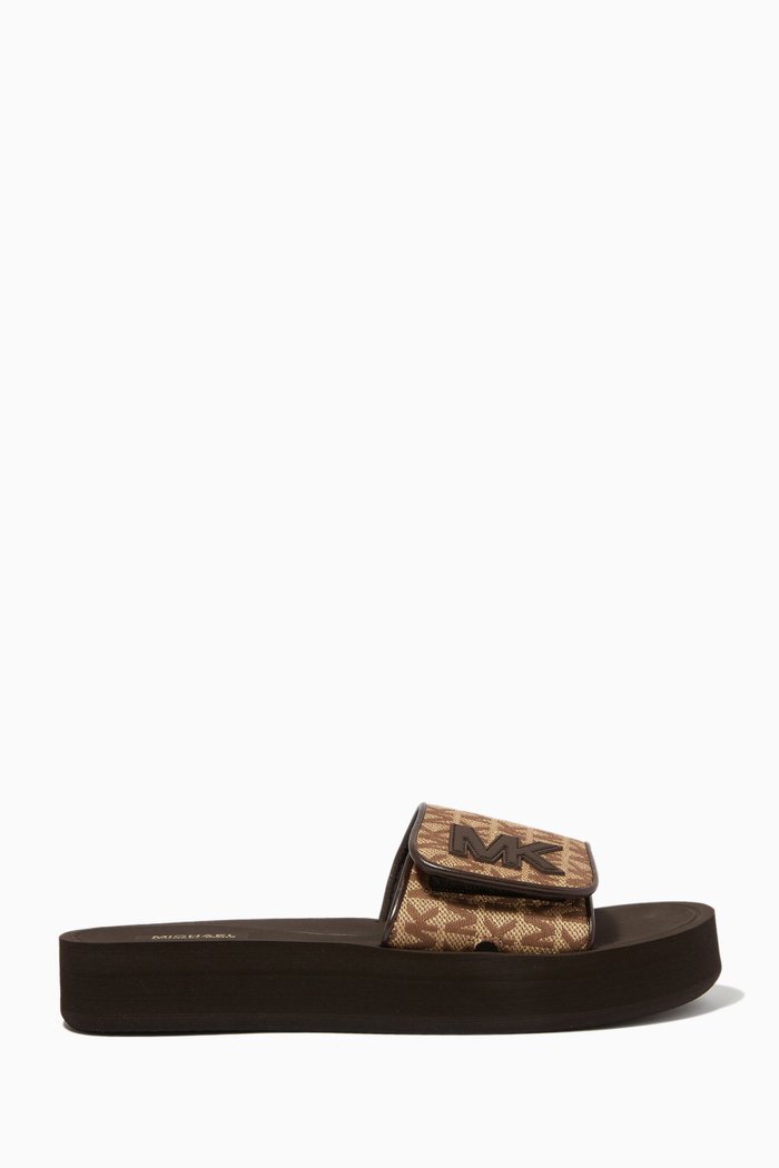 

MK Platform Slide Sandals in Logo-print Jacquard, Neutral