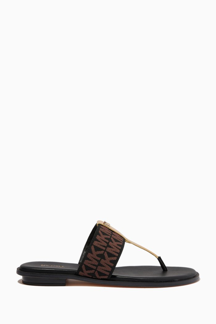 

Verity Thong Sandals in Logo-print Jacquard & Leather, Black