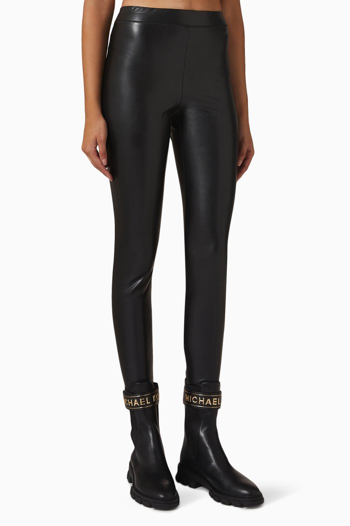 

Stretch Leggings in Faux Leather, Black