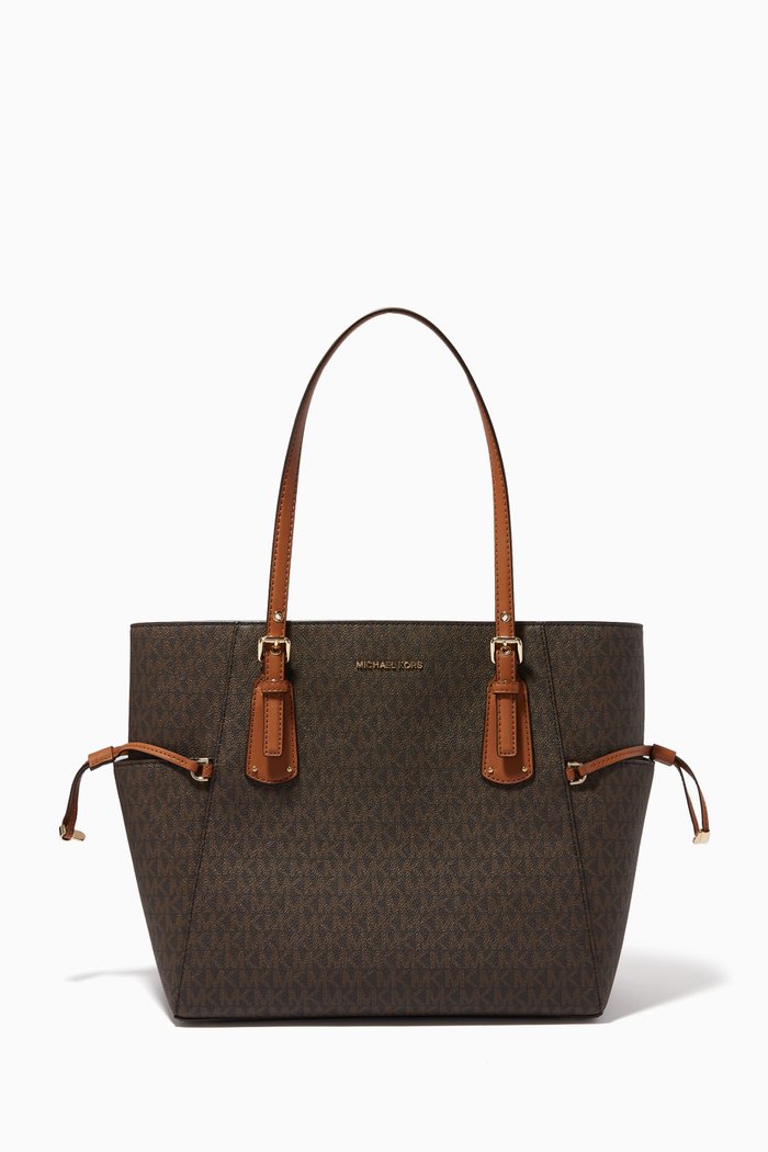 East/West Voyager Tote Bag in Logo-print Canvas, Brown