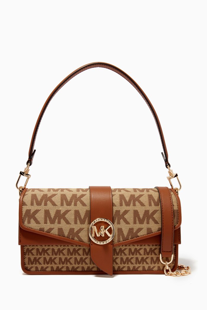 

Greenwich Medium Bag in Logo-print Jacquard & Leather, Neutral