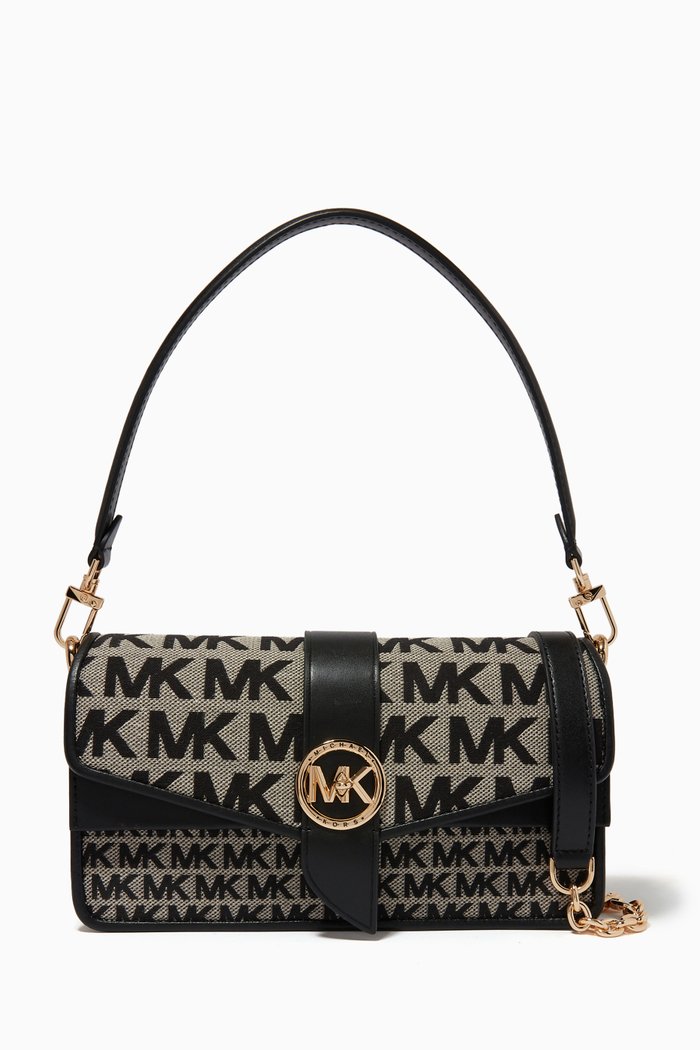 

Greenwich Medium Bag in Logo-print Jacquard & Leather, Black