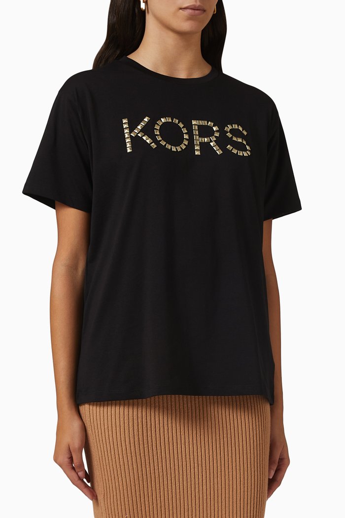 

Studded Kors Logo T-shirt in Organic Cotton, Black