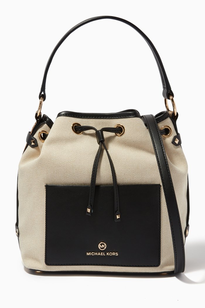 

Maeve Medium Bucket Bag in Canvas & Leather, Black