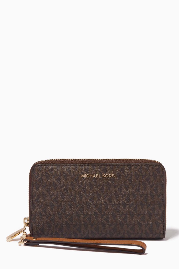 

Jet Set Large Wristlet in Logo-print Canvas, Brown