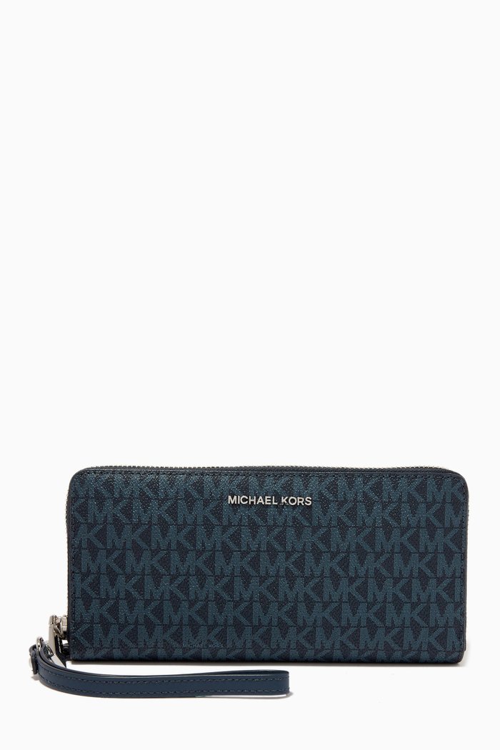 

Jet Set Large Wristlet in Logo-print Canvas, Blue