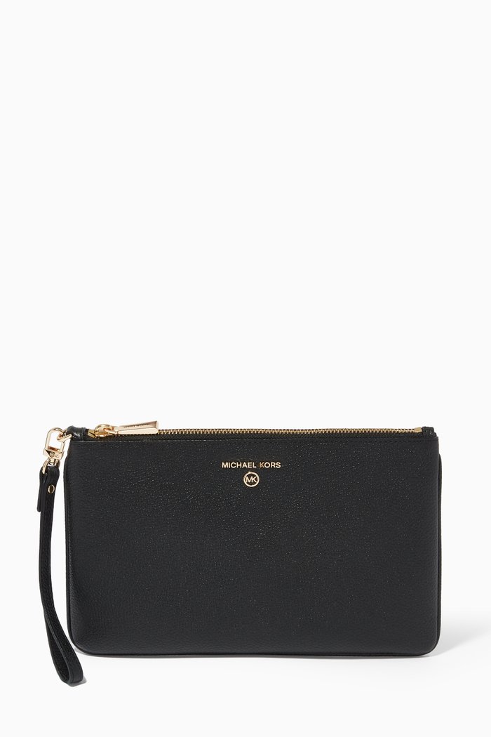 

Jet Set Wristlet in Leather, Black