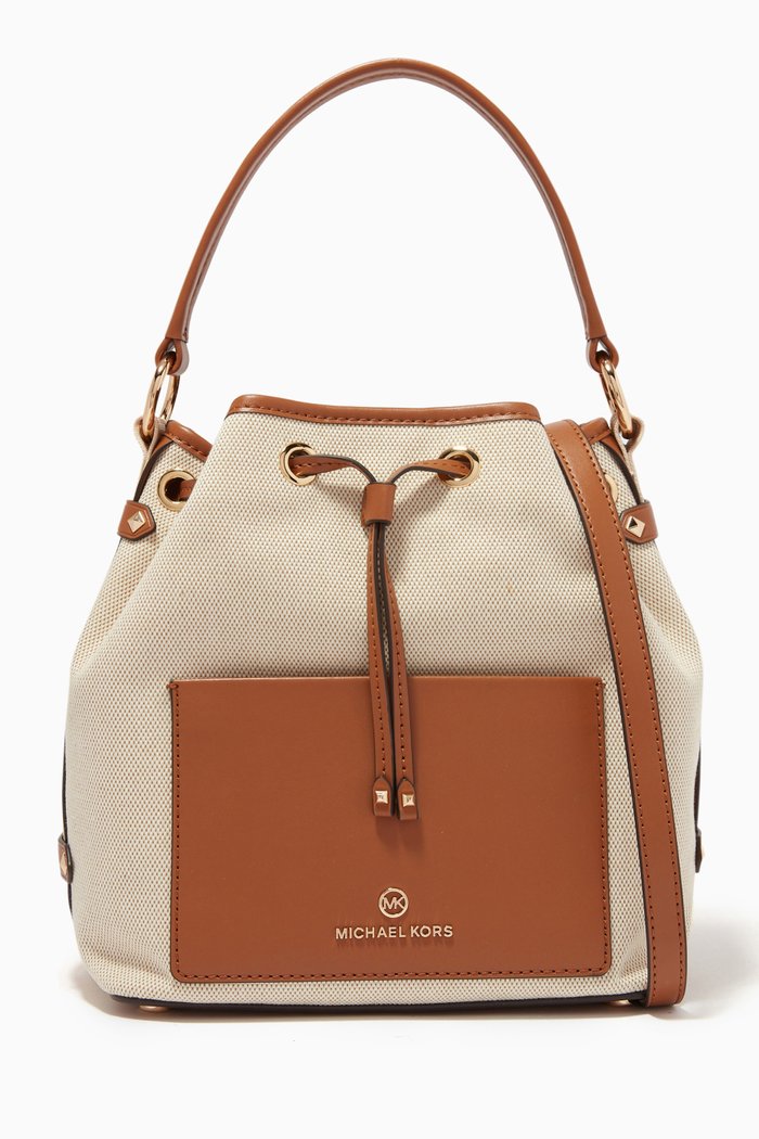 

Maeve Medium Bucket Bag in Canvas & Leather, Brown