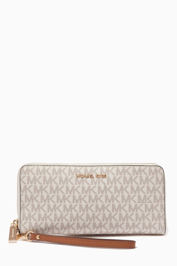 Jet Set Large Wristlet in Logo-print Canvas, White