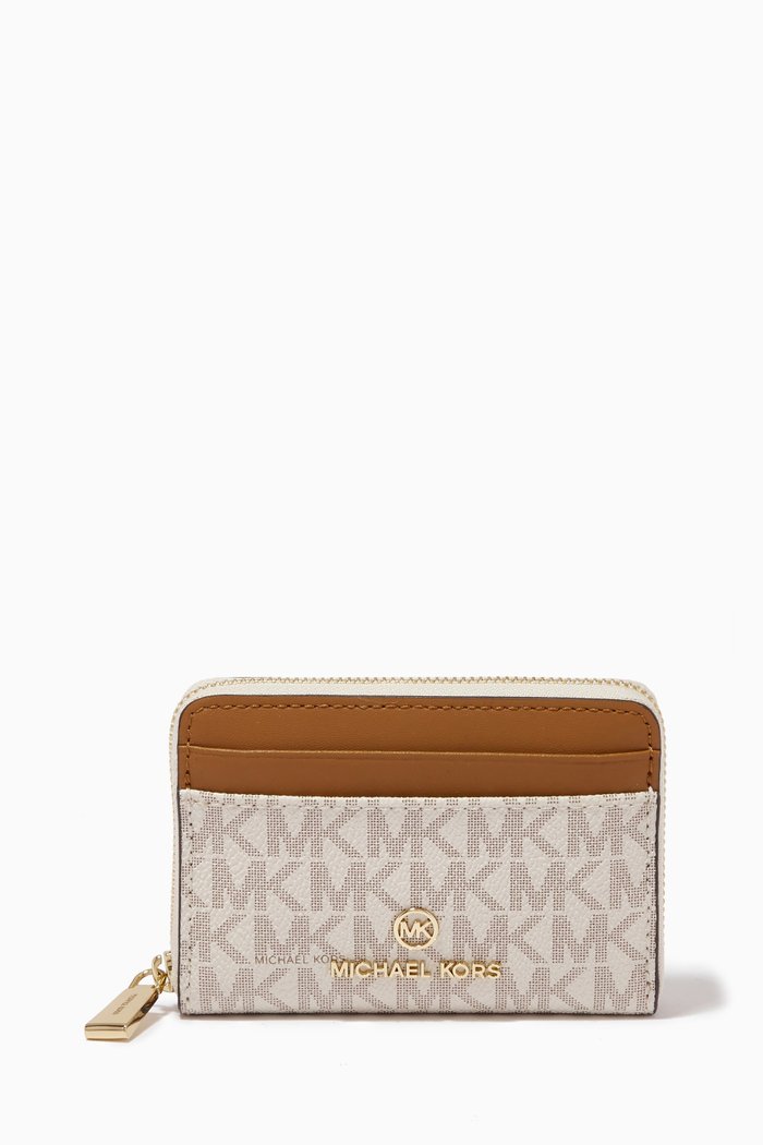 

Jet Set Charm Zip Wallet in Logo Canvas, White