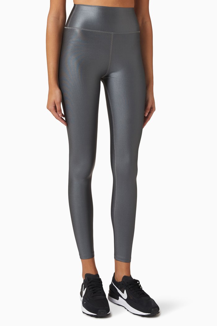 

Glow High Waist Leggings in Metallic Nylon, Grey