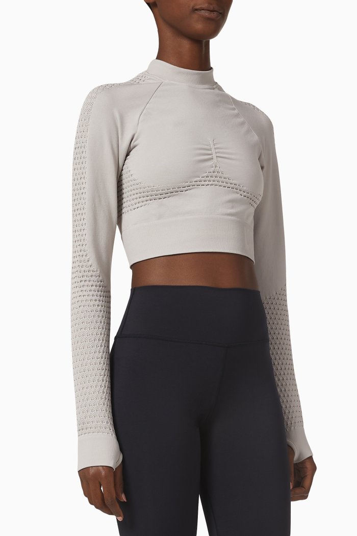 

Serenity Seamless Crop Top in Stretch Nylon, Grey