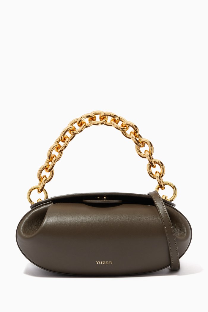 

Dinner Roll Top Handle Bag in Bovine Leather, Brown