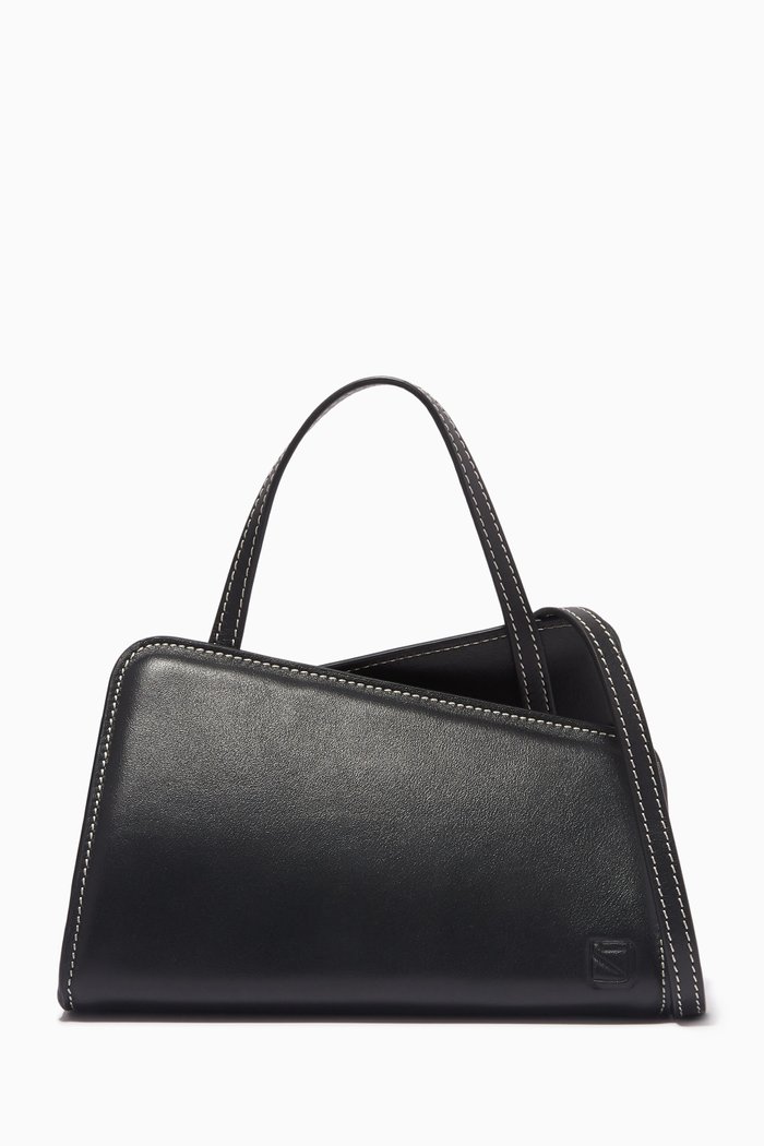 

Slant Mini Asymmetric Tote Bag in Bovine Leather, Black
