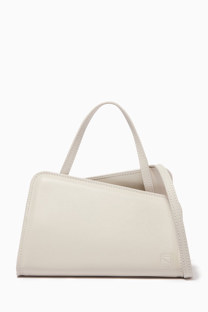 Slant Mini Asymmetric Tote Bag in Bovine Leather, Neutral