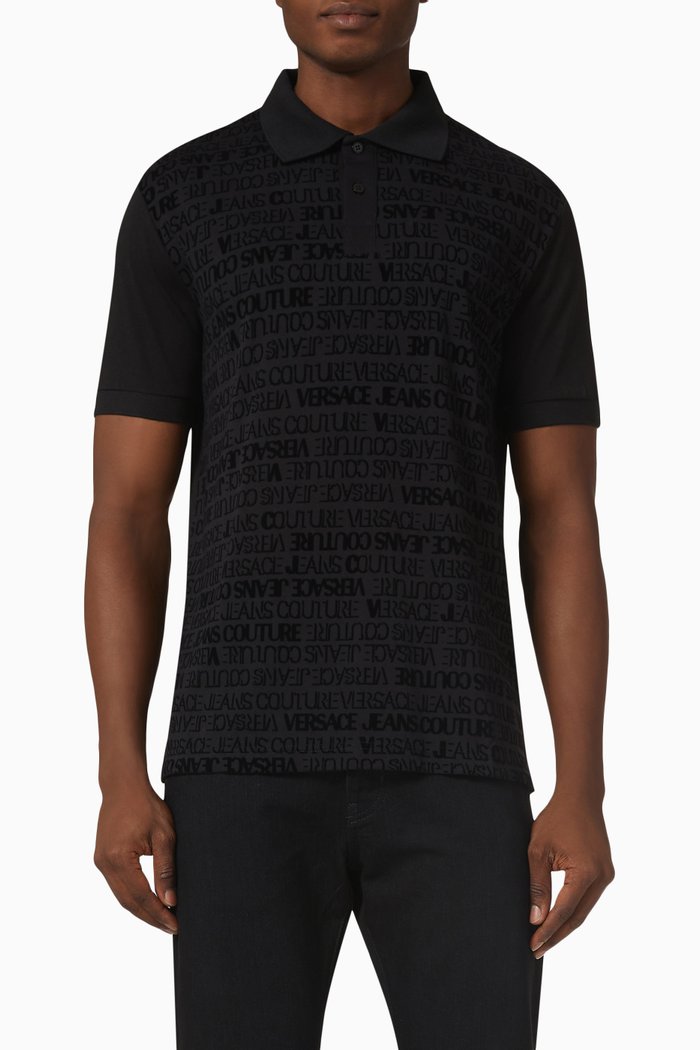 Tonal Logo Polo Shirt in Cotton Jersey, Black