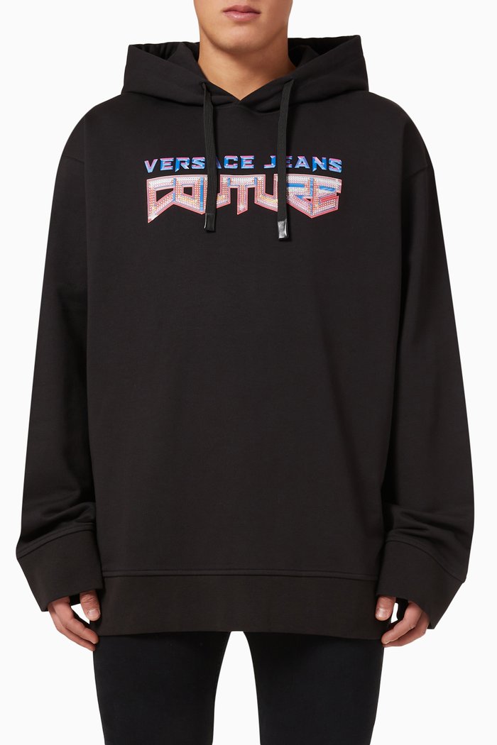 

Crystal-embellished Logo Oversized Sweatshirt in Cotton-fleece, Black