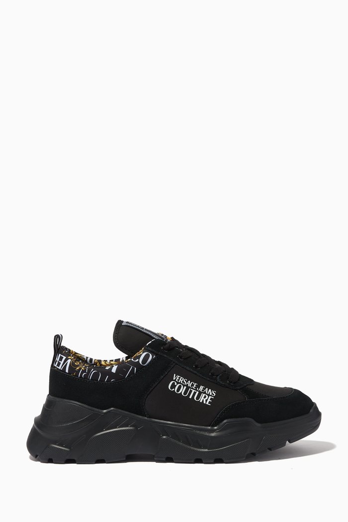 

Logo Speedtrack Sneakers in Mesh & Leather, Black
