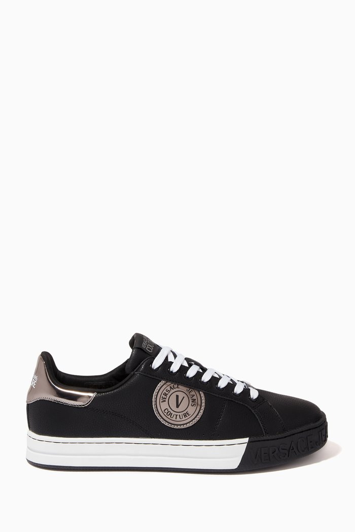 

V-emblem Court 88 Sneakers in PU & Leather, Black