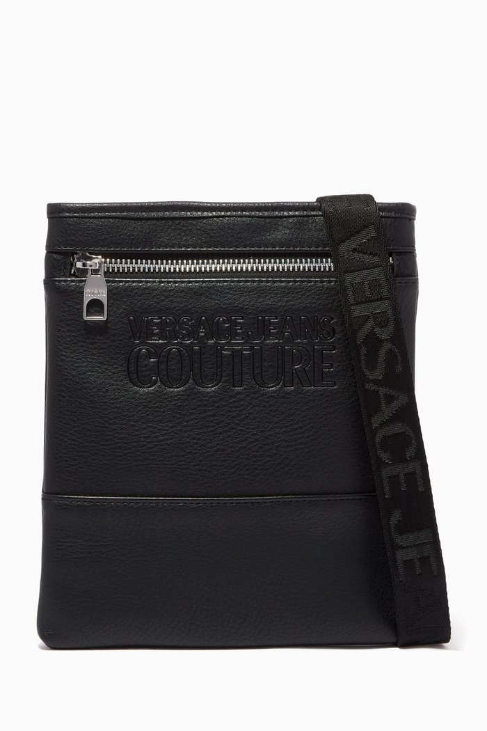 

Logo Messenger Bag in PU Leather, Black