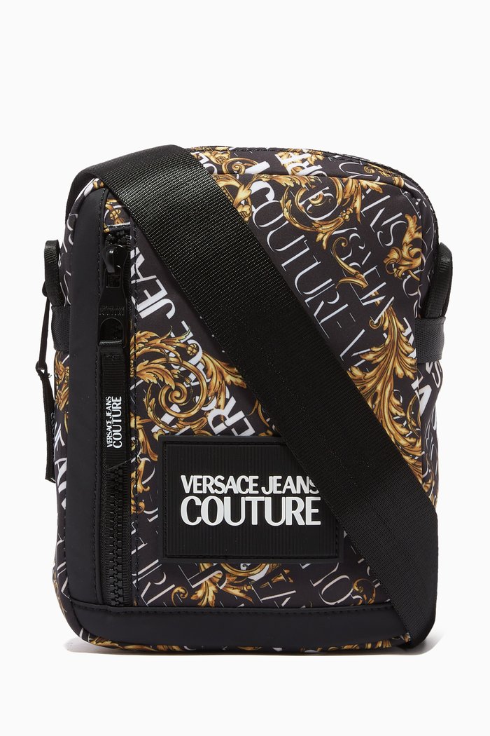 

Baroque Logo Messenger Bag in PU Leather, Black