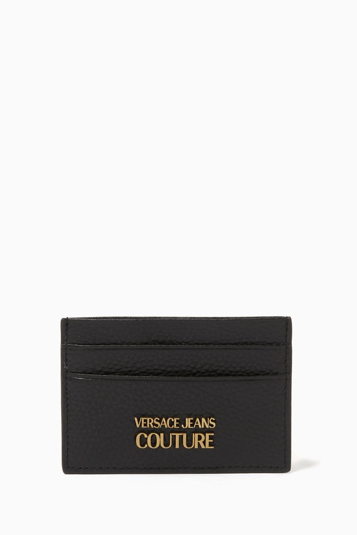 Logo Card Holder in Leather, Black