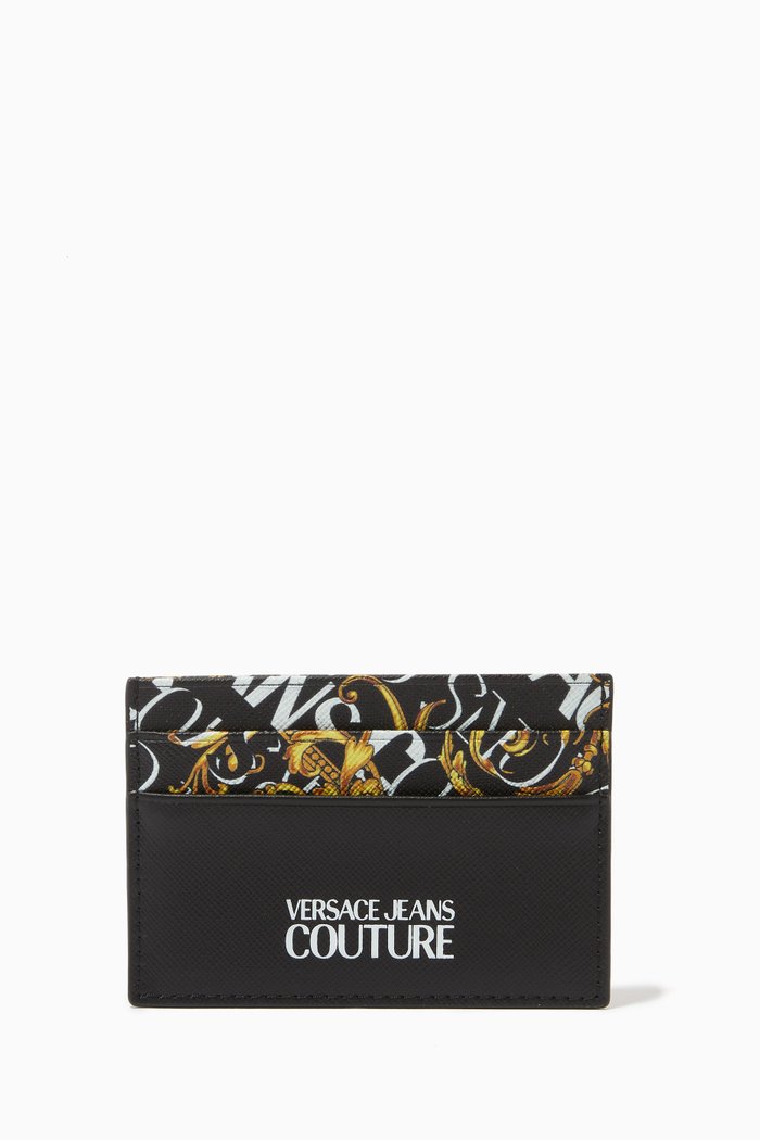 

Logo Couture Card Holder in Leather, Black