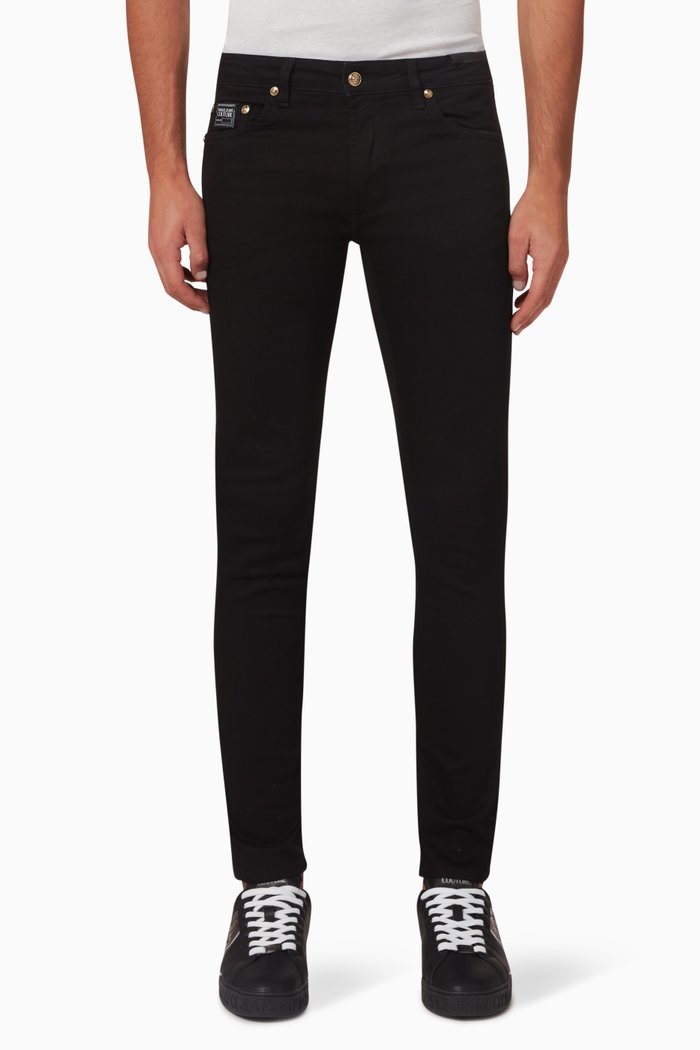 

V-emblem Logo Skinny-fit Jeans, Black