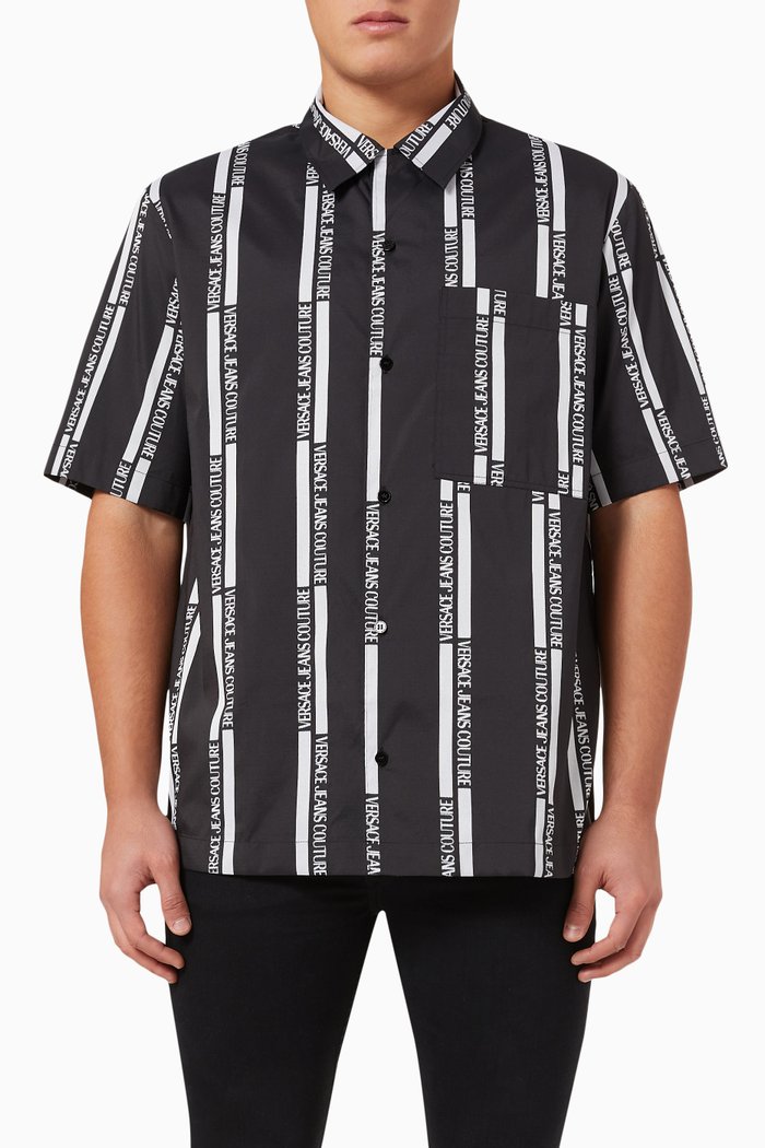 Logo-jacquard Patch Pocket Shirt in Cotton, Black