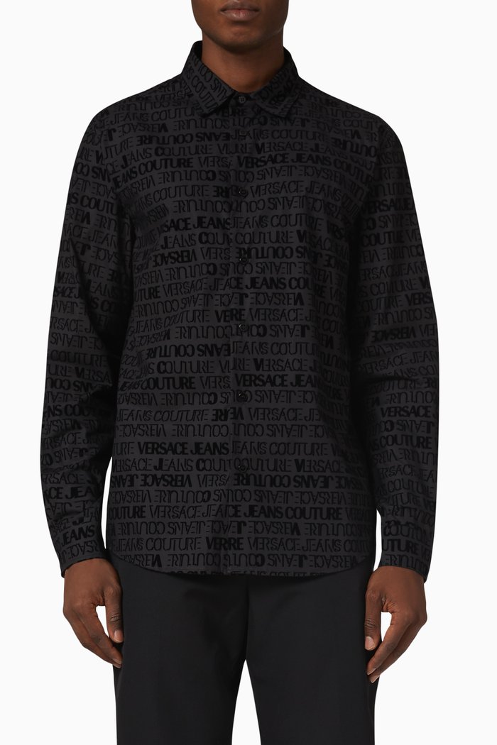 Logo Flock Shirt in Poplin, Black