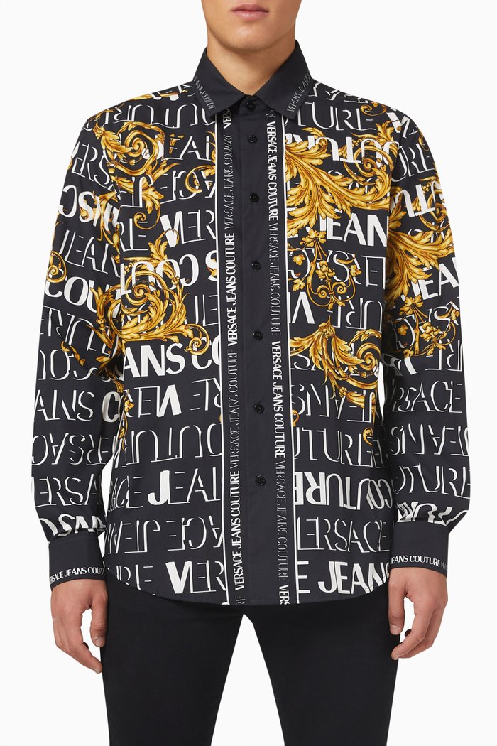

Baroque Print Shirt in Cotton, Black