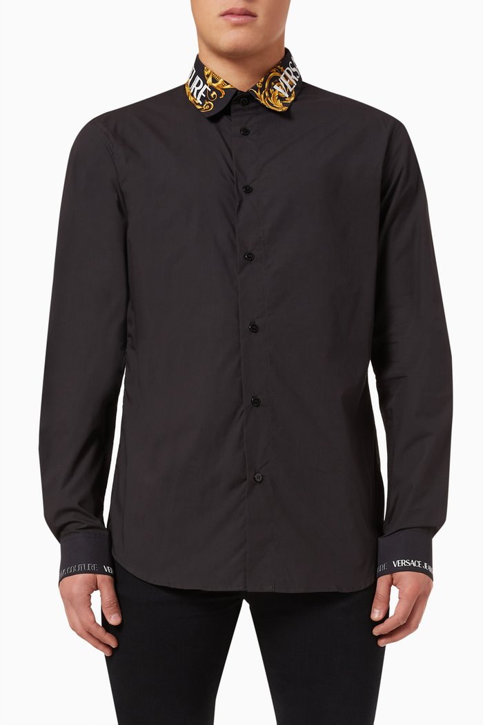 

Baroque-print Logo Shirt in Cotton-poplin, Black