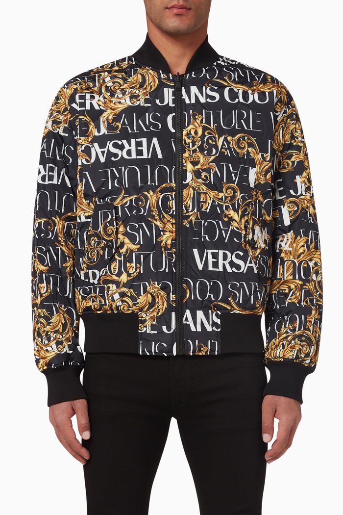 

Baroque Logo Reversible Bomber Jacket in Nylon, Black