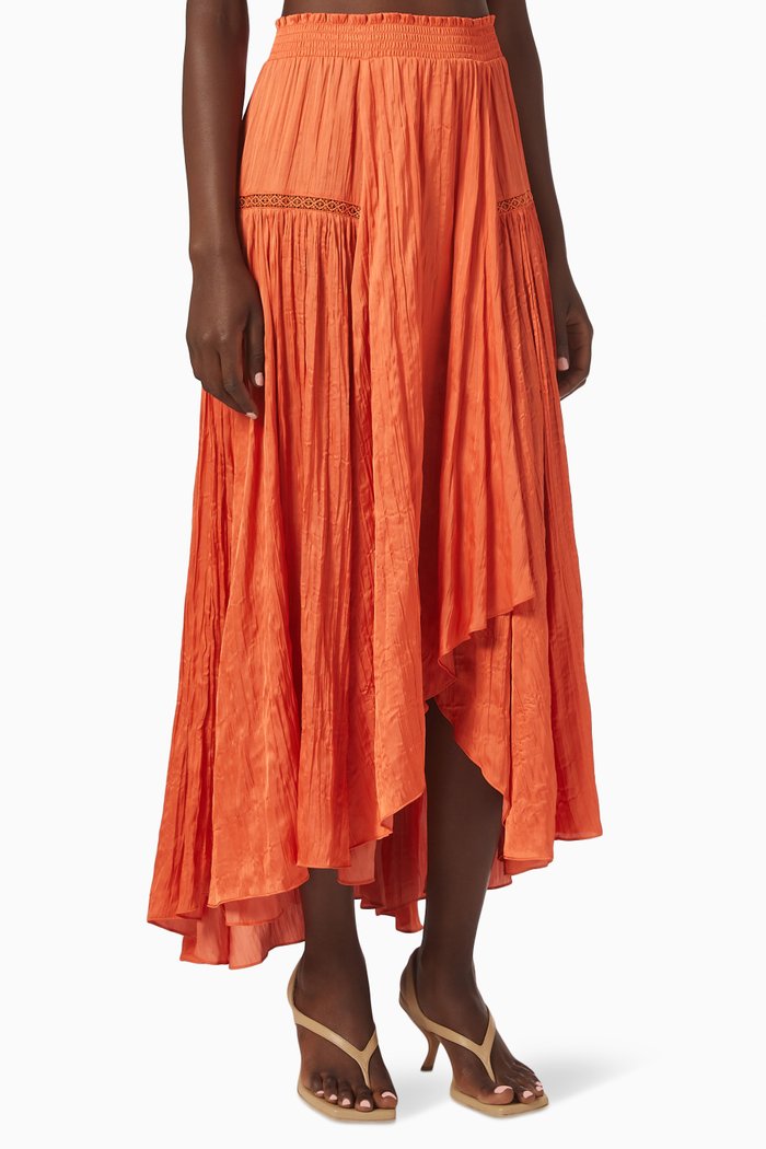 

Crinkle Effect Skirt in Satin, Orange